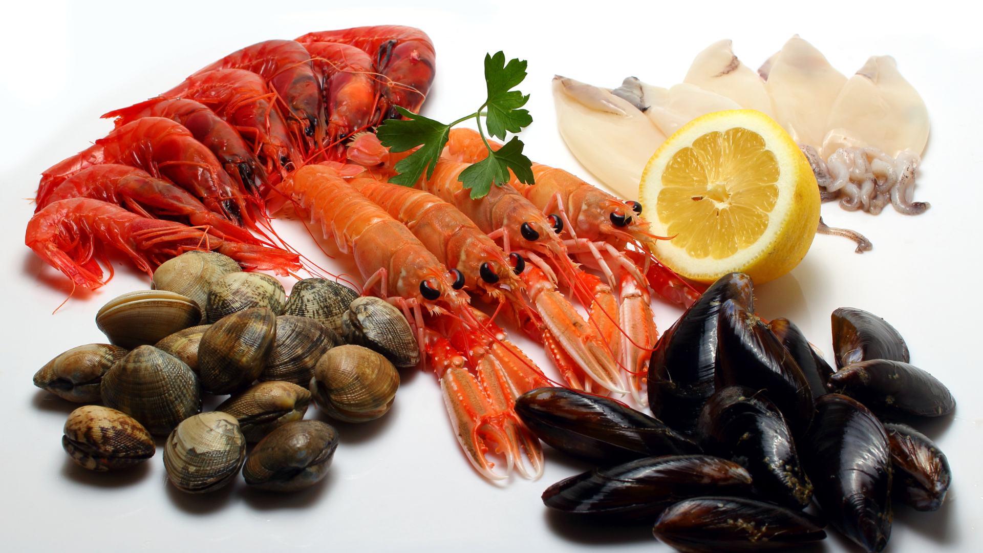 Crostacei vari: gamberi, vongole, cozze, scampi